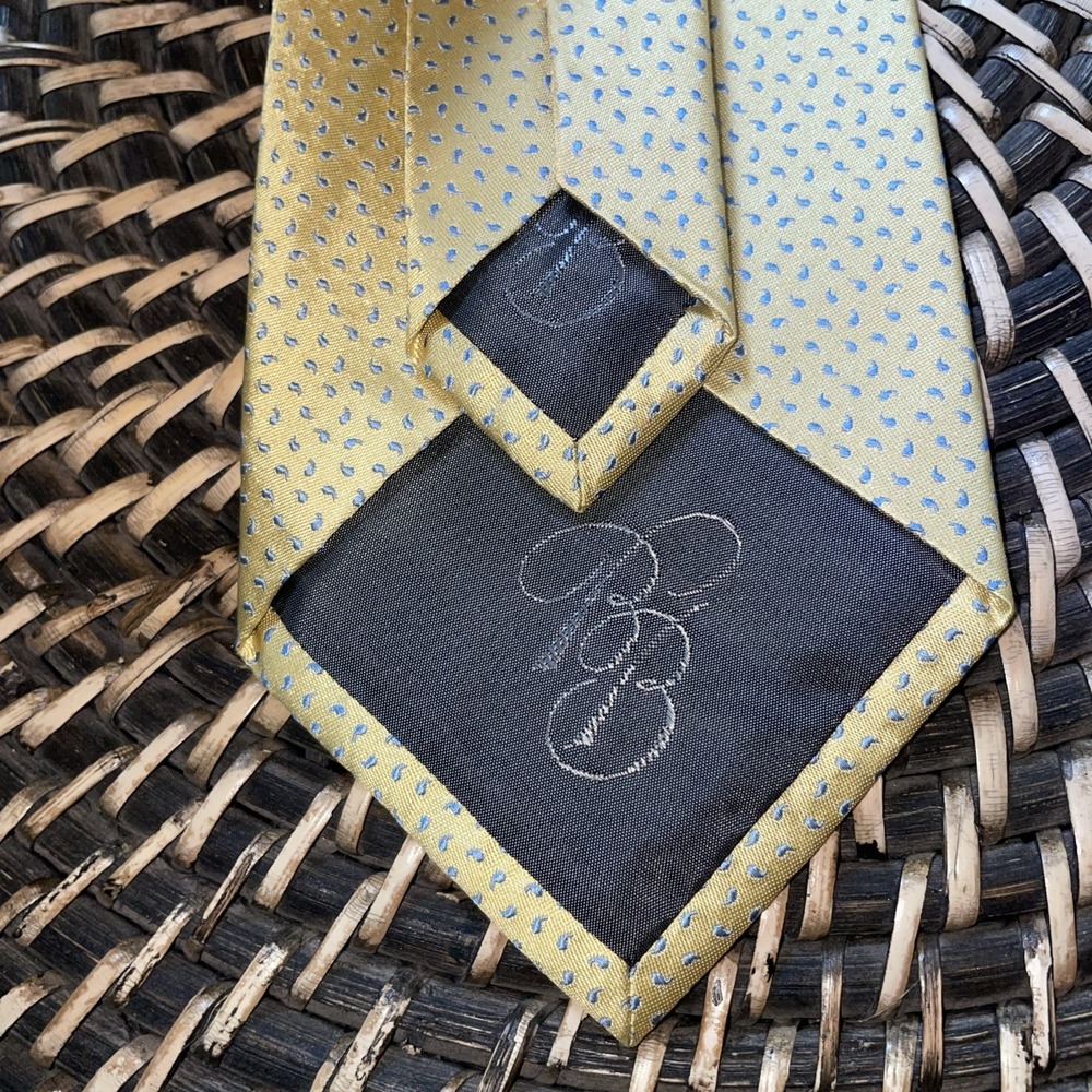 Brooks Brothers Pure Silk Men's Necktie‎ Trending Yellow Mini Blue Paisley 58" - Picture 6 of 8